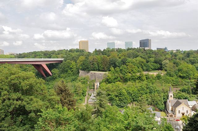 The Grande-Duchesse Charlotte bridge and the Kirchberg financial district in Luxembourg
