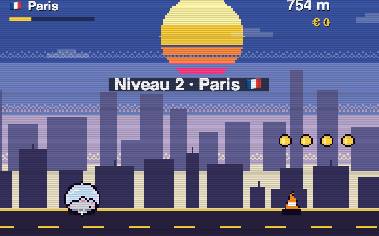 Rat Race : le niveau Paris avec ses monuments en pixel art